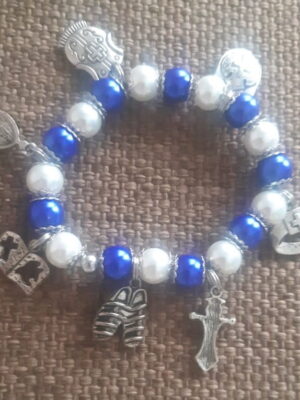 Royal Blue and White Armour of God Bracelet - Handcrafted bracelet with royal blue and white pearl beads