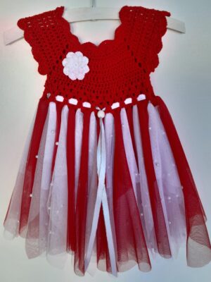 Red and White Special Occasion Dress for ages 6 to 9 months.