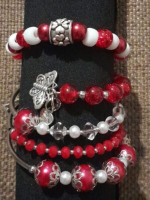 Red Hot Bracelet Set - A stylish accessory set featuring red and white pearl beads