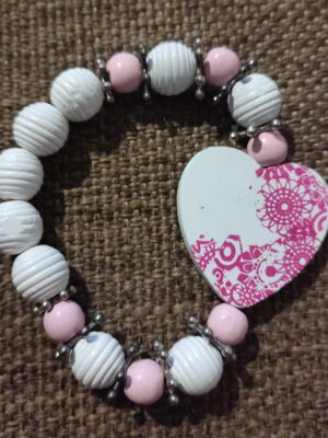 Pink and White Heart Bracelet