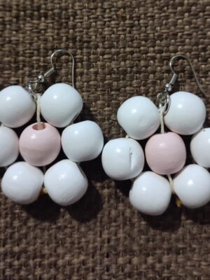 Pink and White Wooden Flower Earrings - Handcrafted by RSart in South Africa